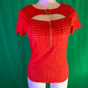Red shear shirt with front zipper